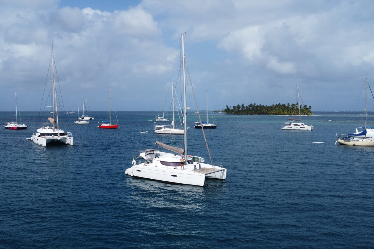 Boats in San Blas remain anchored, not docked in marinas