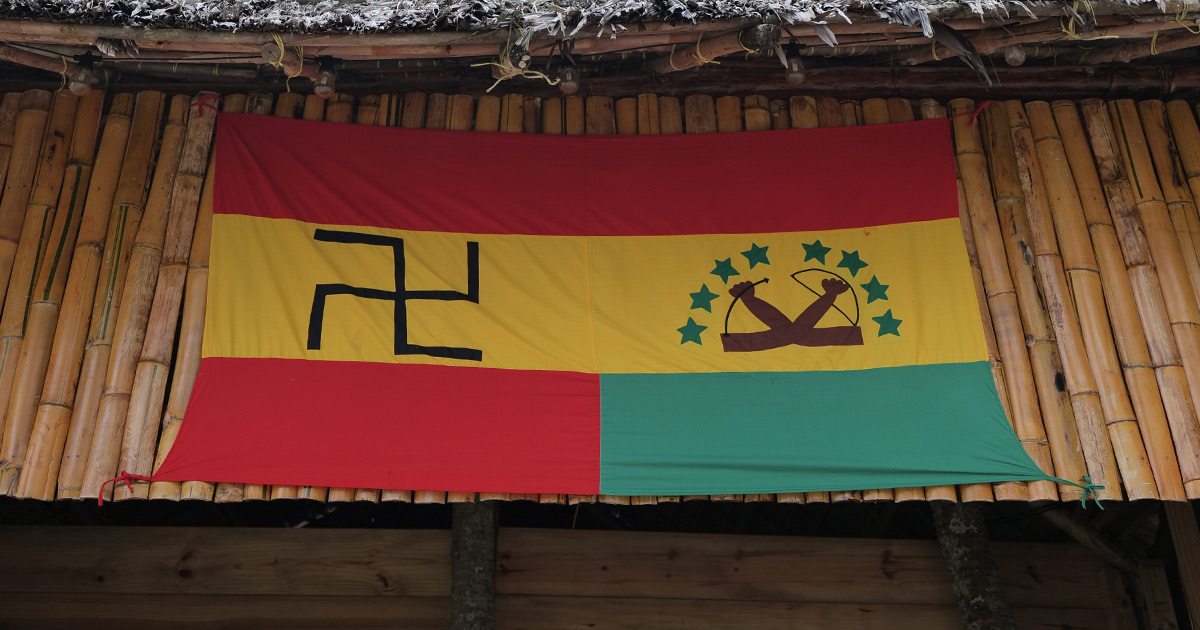 The two flags of Guna Yala, the official Guna Yala flag and the Revolution flag in Panama