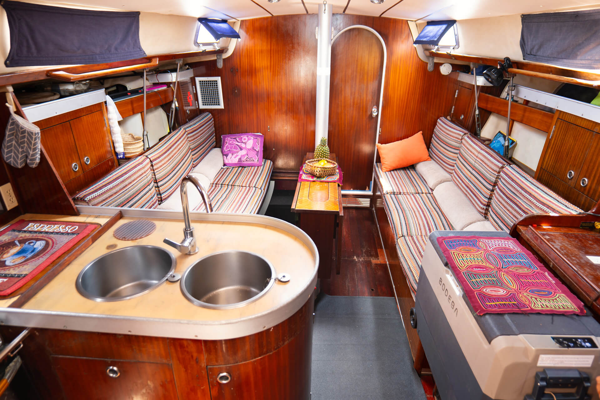 Passengers enjoying the bow of the Lipari 41 catamaran in Guna Yala