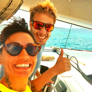 Flor and Nico, the friendly crew of Catamaran Atila, ready to make your San Blas adventure unforgettable.