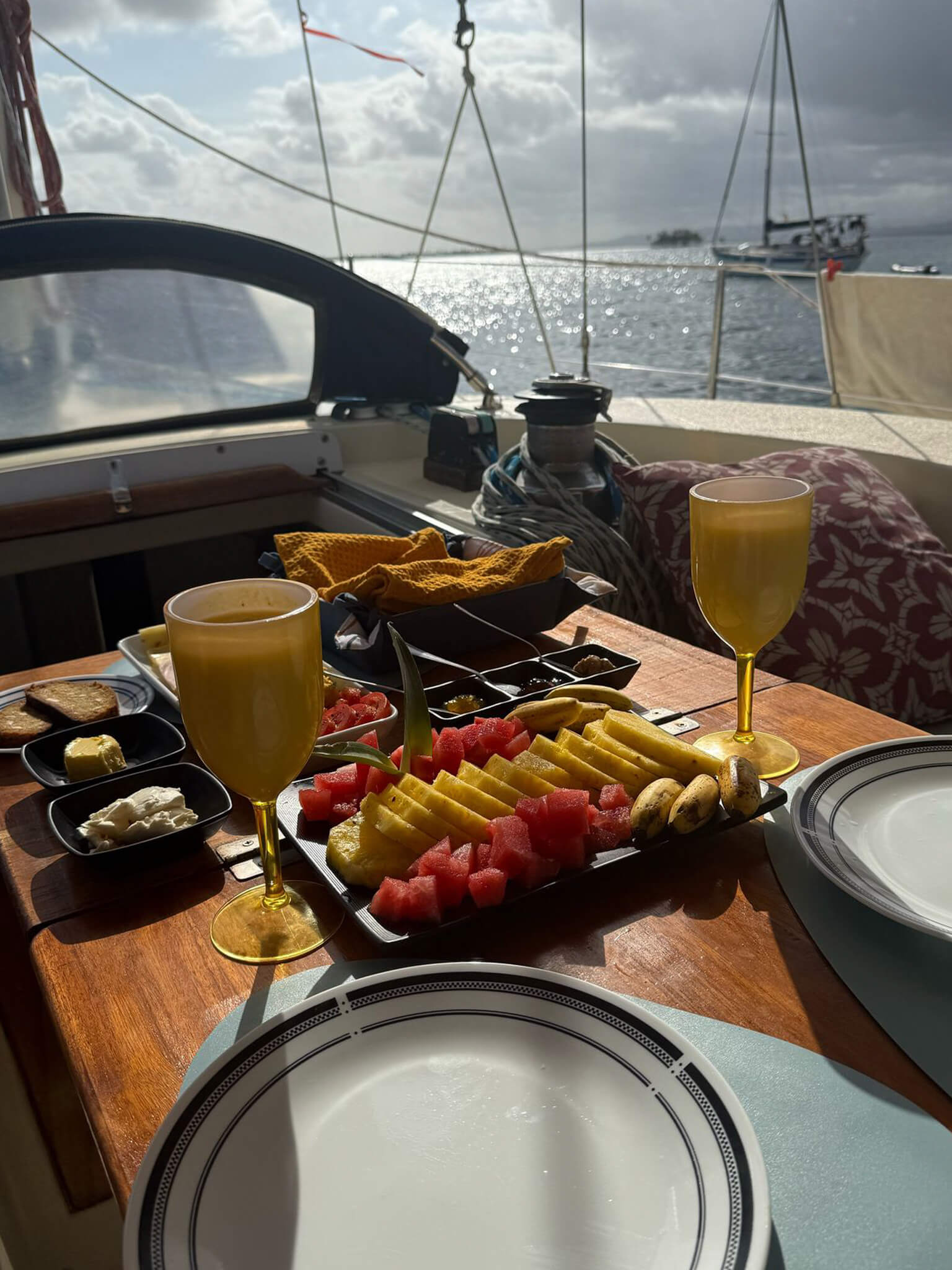 Catamaran sailing on open water