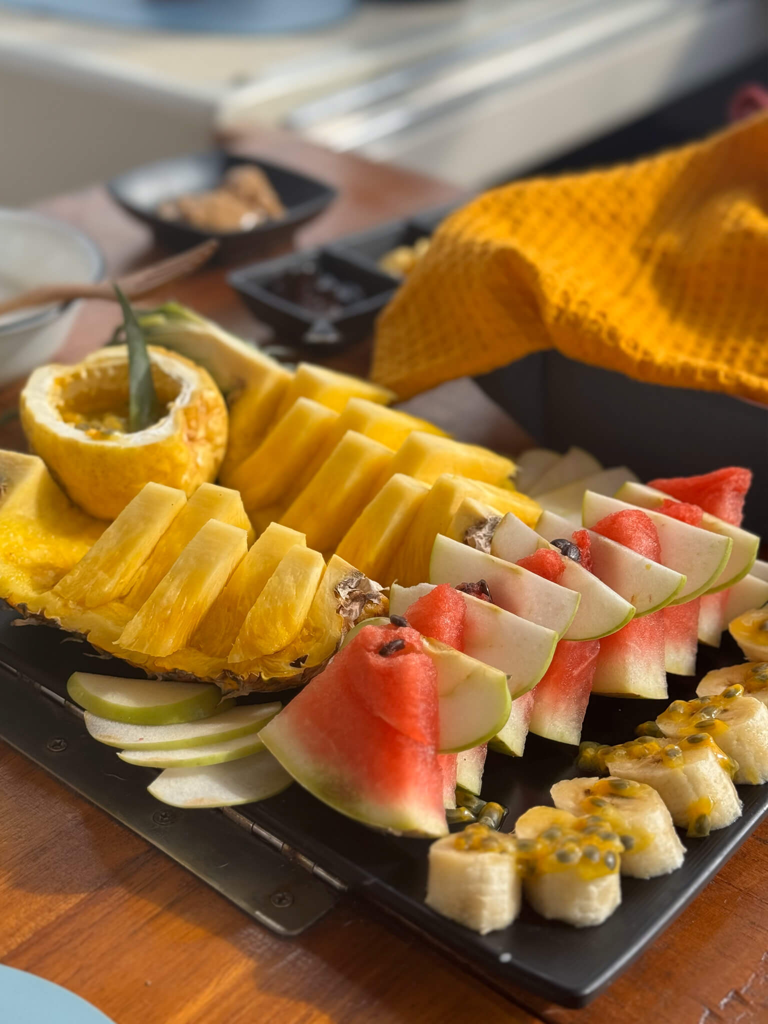 Starboard stern cabin on Catamaran Atila with comfortable bedding and natural light.